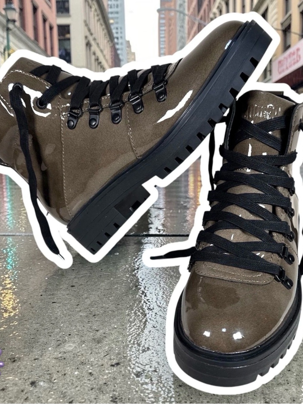 Women's Cougar Nash Olive Patent Leather Lace-Up Waterproof Boot 8